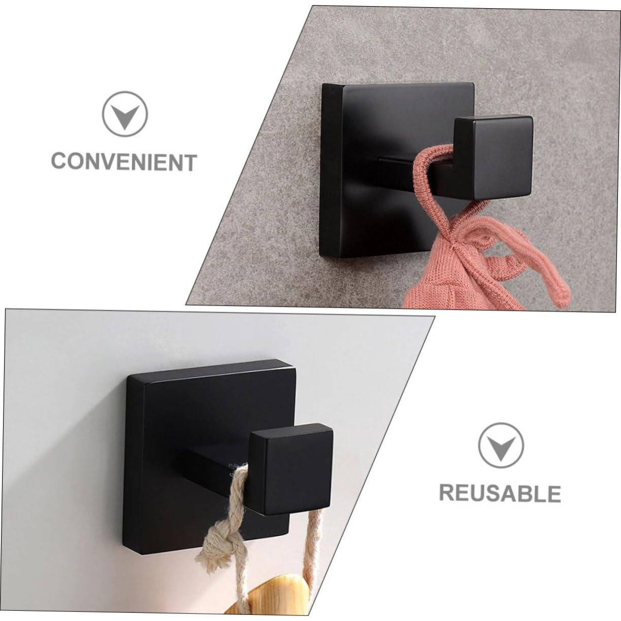 SOIMISS 2 Ganci da Parete in Acciaio Inossidabile Nero per Asciugamani e Cappotti, Resistenti e Sicuri, per Cucina e Camera da Letto
