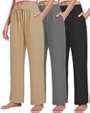 Kivdol 3 Pack Women's Lounge Pants Cozy Wide Leg Lounge Pants with Pockets Loose Flowy Yoga Sweatpants Workout Comfy Jogger