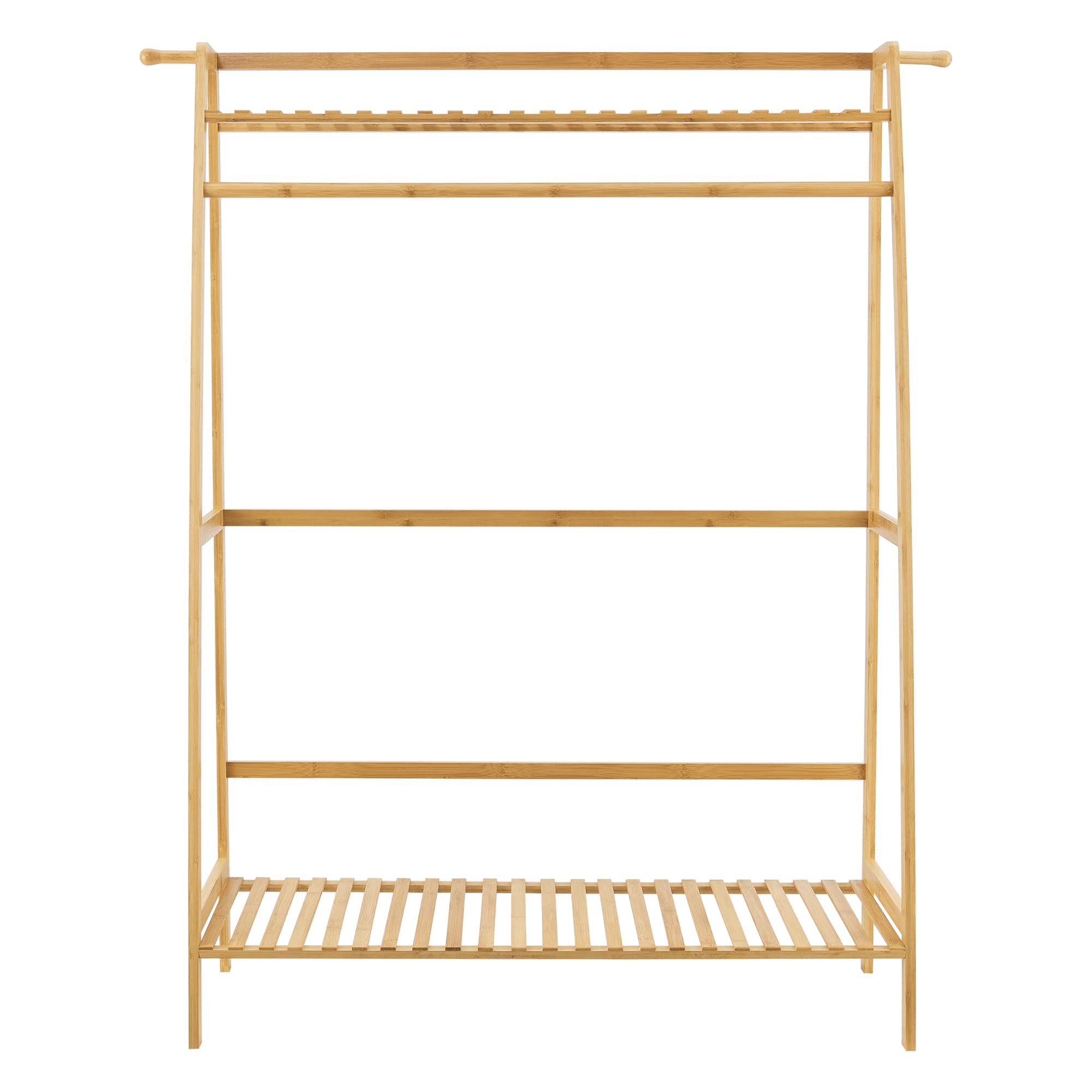 [en.casa] Stand Appendiabiti in bambù (AxLxP) 139 x 100 x 40 cm Organizzatore Guardaroba - Porta Abiti con Barra, 2 Ripiani e 2 Ganci Laterali