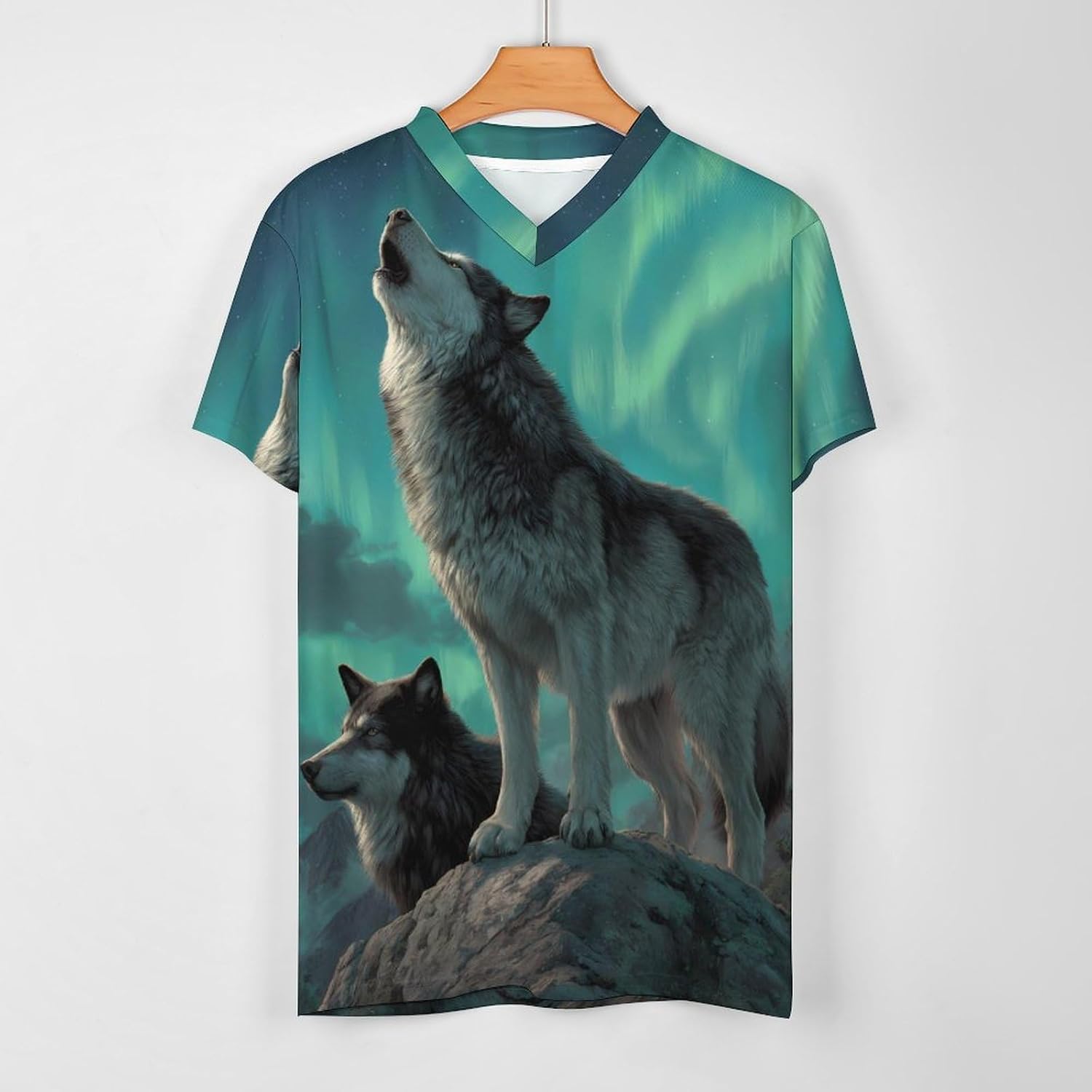 Wolf Howling Moon Northern Lights Personalized Soccer Jersey Mens T-Shirts Sports Tops