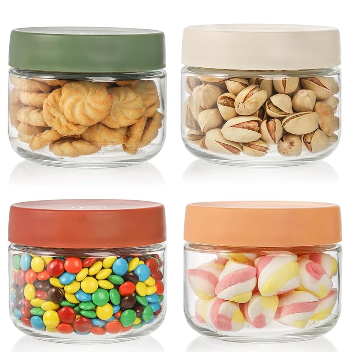 4 Pack 10oz/300ml Glass Jar with Airtight Lid,Small Food Storage Containers with Lids,Overnight Oats Jars, Mason Salad jars, Candy Canning Jars for Food Prep, Spice, Snacks, Jam, Beans, Kitchen