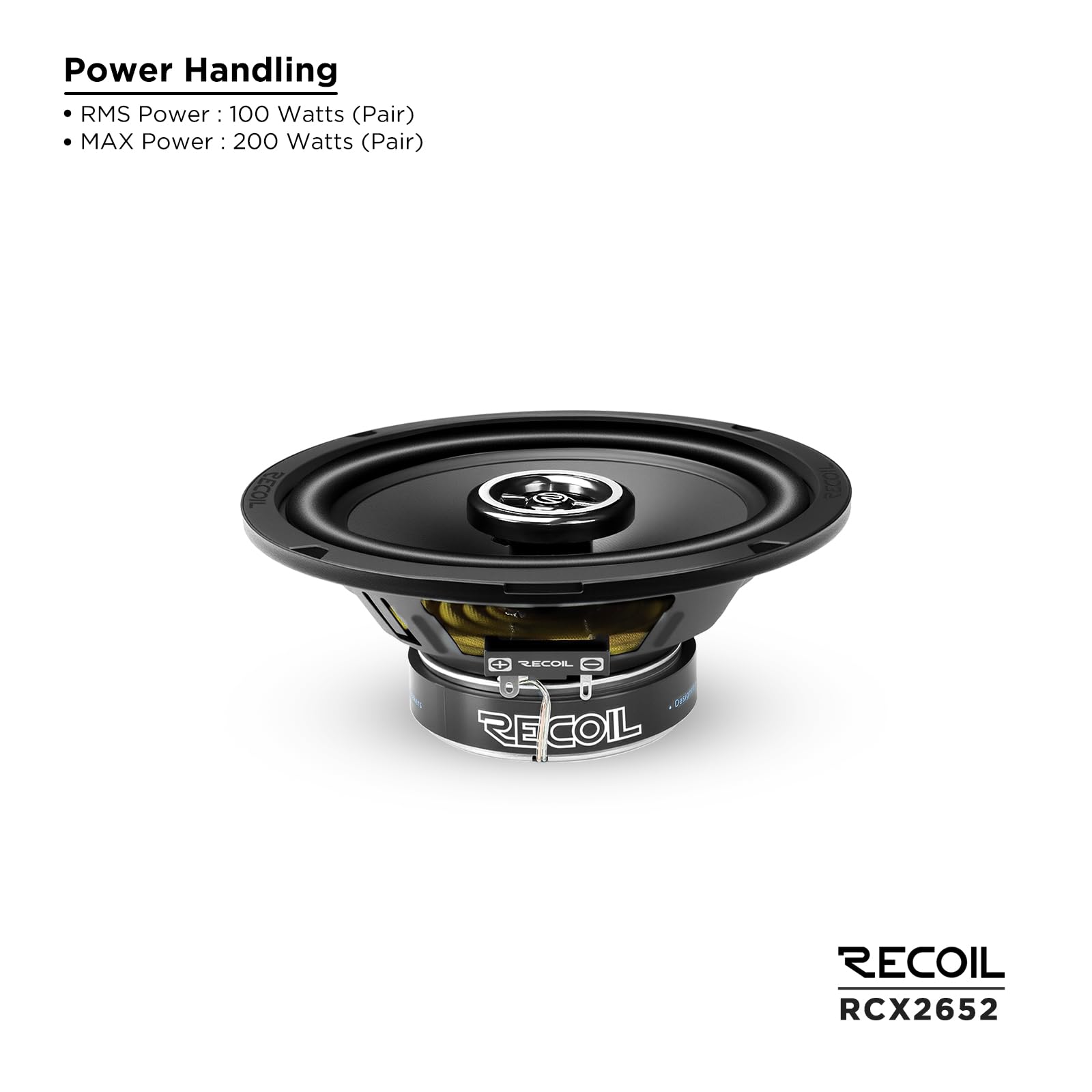 RECOIL RCX265 Echo Series 16,5 cm (6,5 Zoll) 2-Wege-Koaxiallautsprecher, 100 W RMS / 200 W Spitze, PEI-Hochtöner, bassbetontes Design, Paar