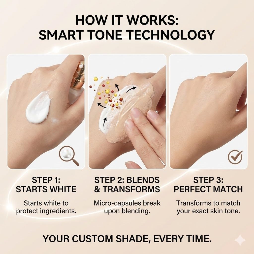 Hydrating Color Changing Foundation for Mature Skin, Lightweight Liquid Makeup with Self-Adjusting Shade for Fair to Medium Tones, Flawless Everyday Finish (3pcs)
