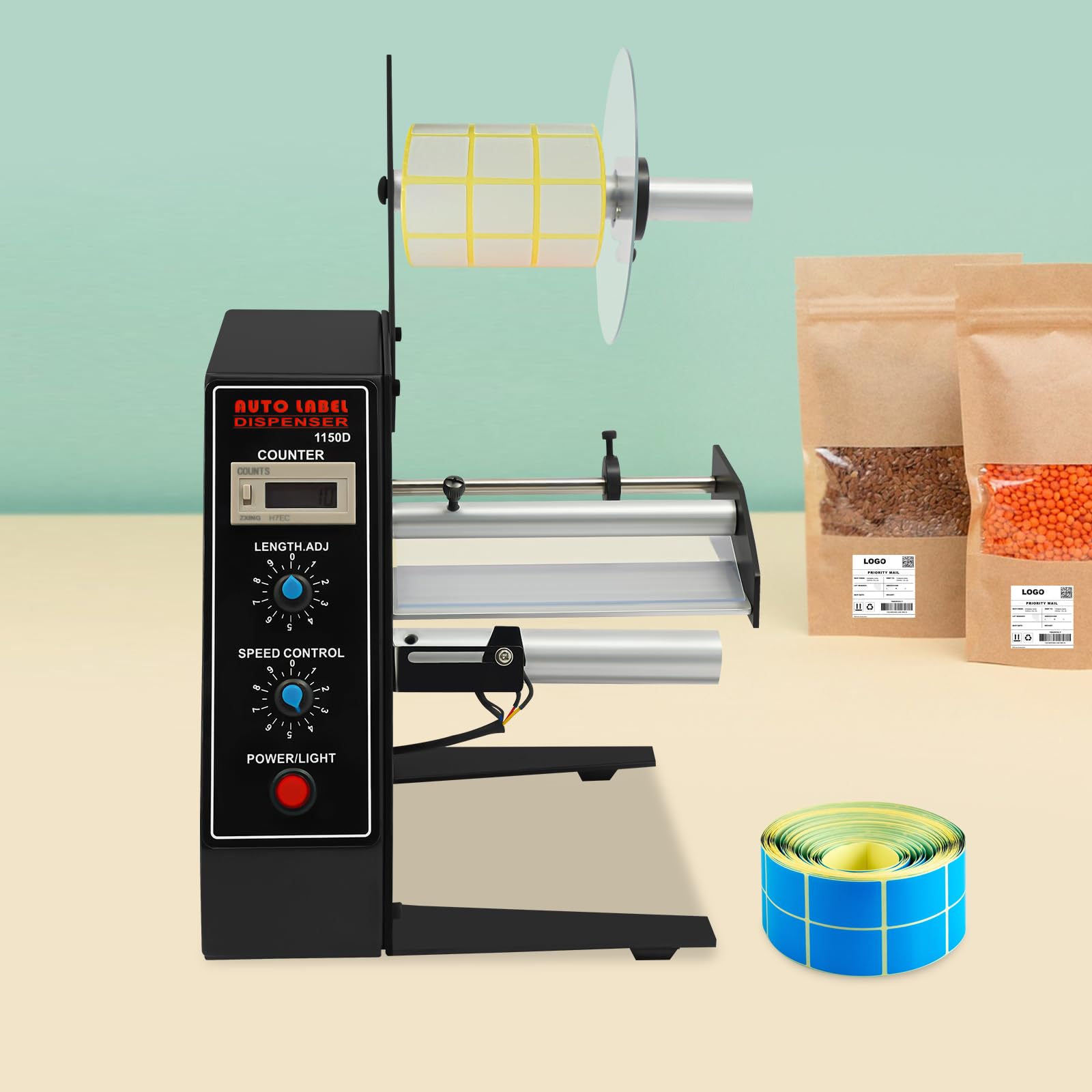 Distributore automatico di etichette, dispenser per etichette a rullo, ufficio, vendita al dettaglio, magazzino, industria, funzione di conteggio, velocità regolabile, etichette da 5 a 140 mm
