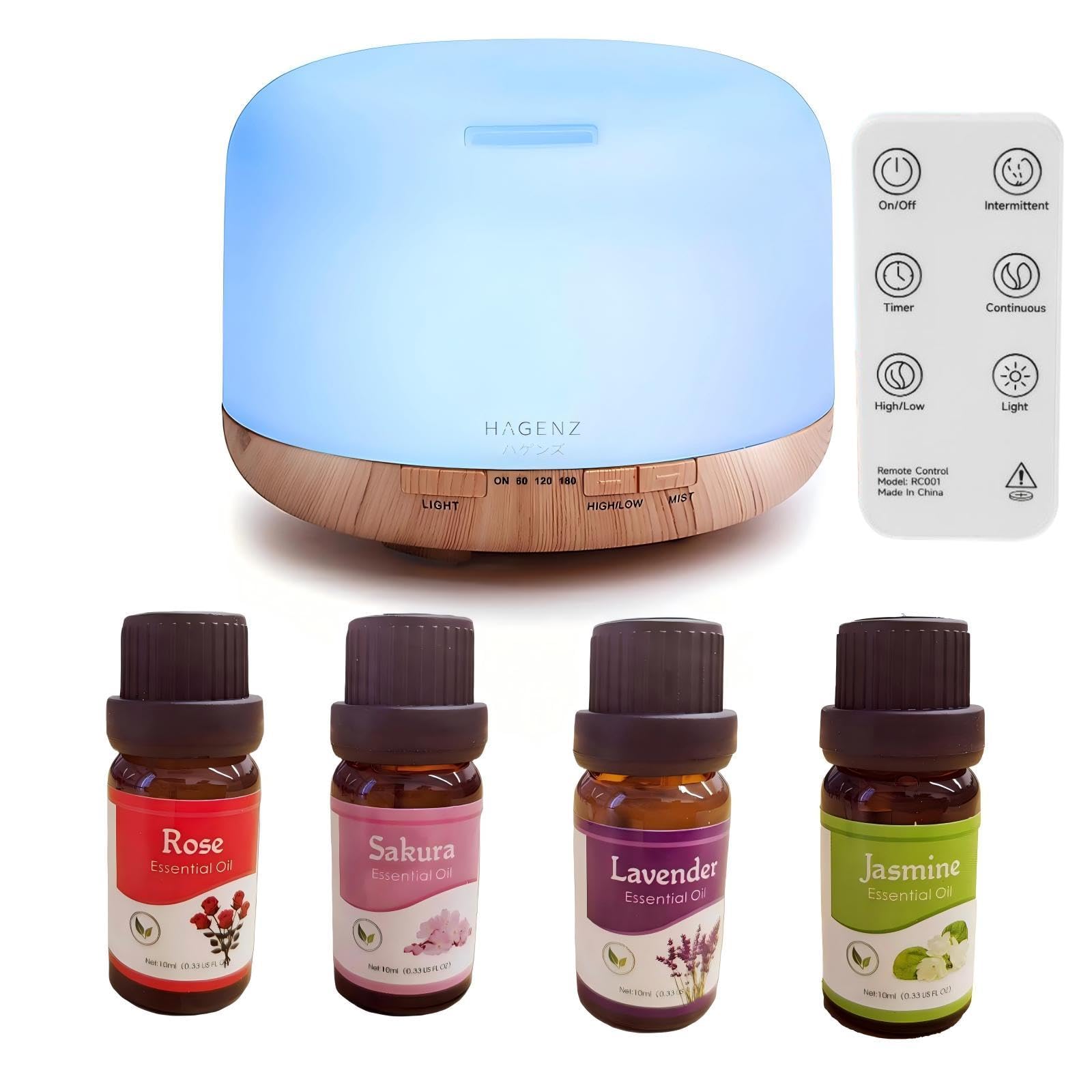 HAGENZ 500ml Aroma Diffuser with Remote Control, 5 in 1 Ultrasonic