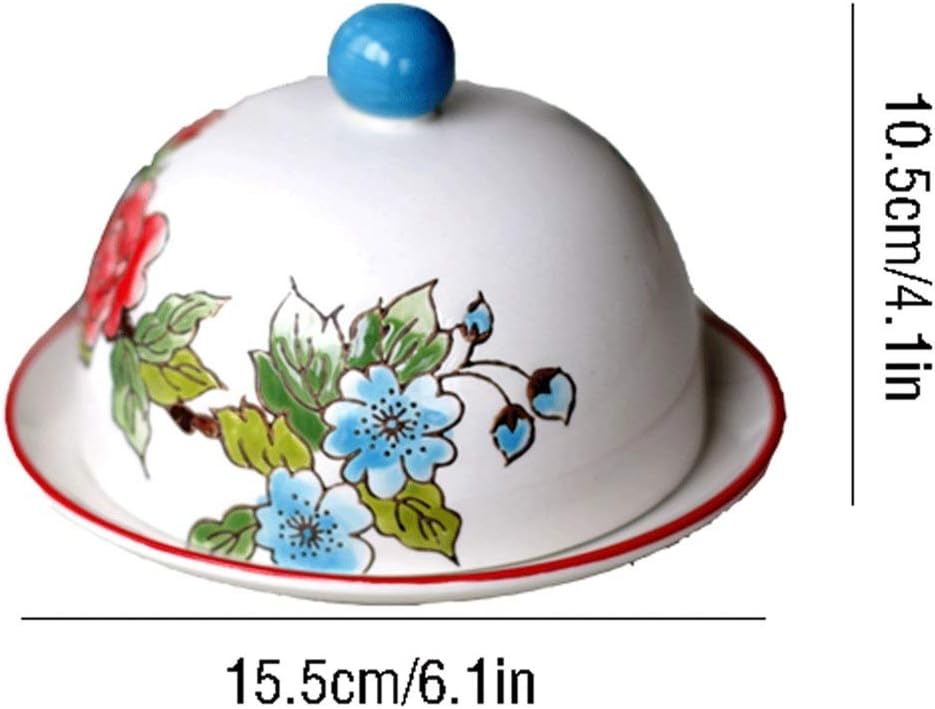 Butter Dish Butter Holder Hand-Painted Dustproof Ceramic Butter Dish with Lid, Creative Home Pickle Dish, the First Choicefor Gifts（red/Blue） Butter Holder (Color : Red)