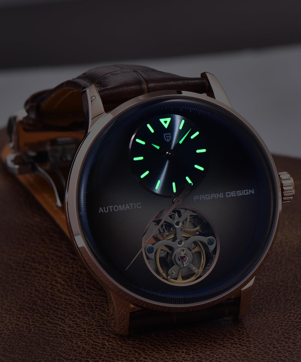 Orizontime Pagani Design Automatische mechanische Uhren für Herren, 42 mm Zifferblatt, Lederband, Silber, blau, Luxuriös