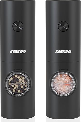 Juego de molinillo eléctrico de sal y pimienta, funciona con pilas (sin batería), accesorio de cocina con luz LED blanca, grosor ajustable, arranque