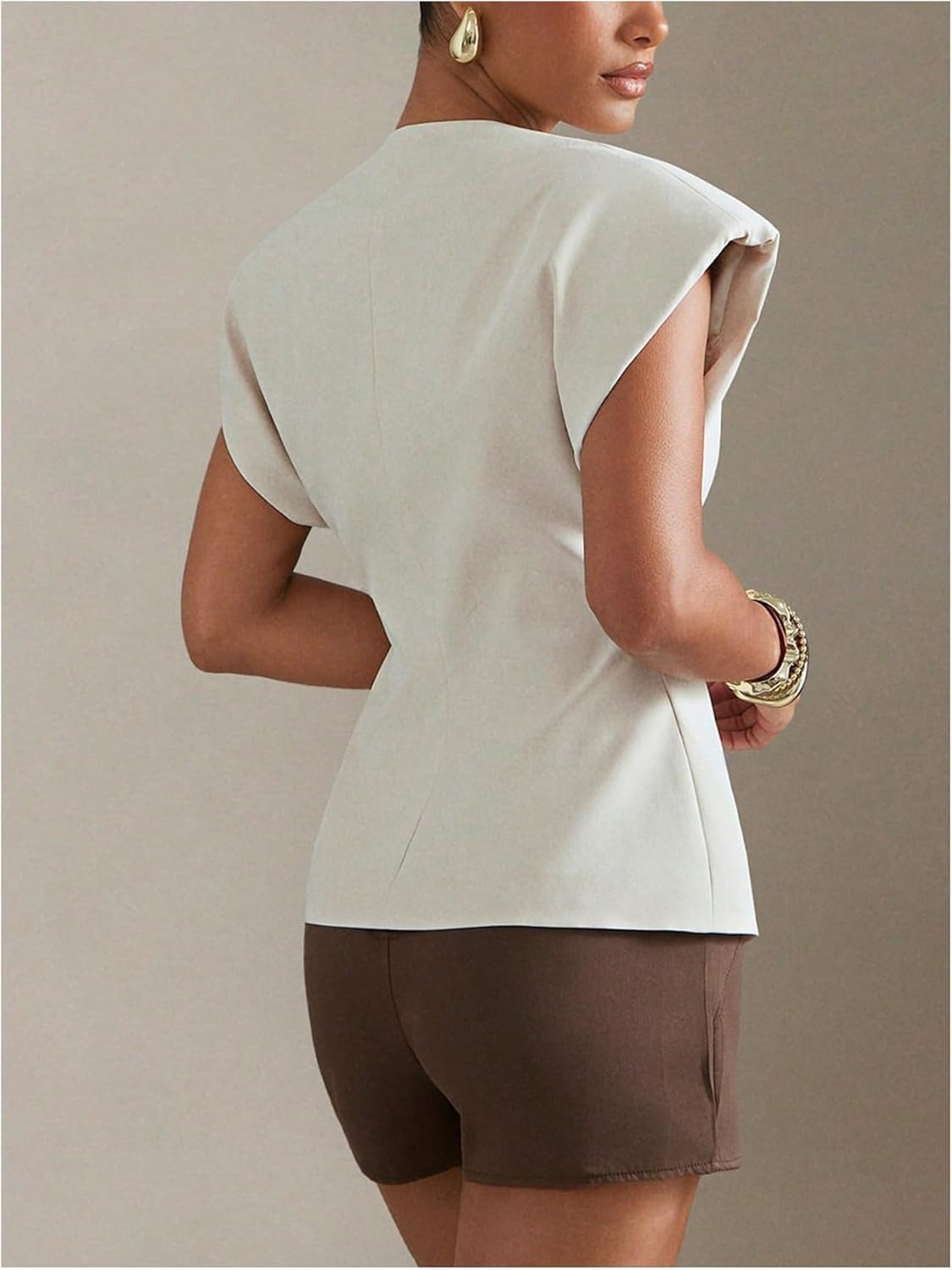 Floerns Women's Elegant Cap Sleeve Blouse Top Metal Ring Wrap V Neck Dressy Casual Shirts - Image 2