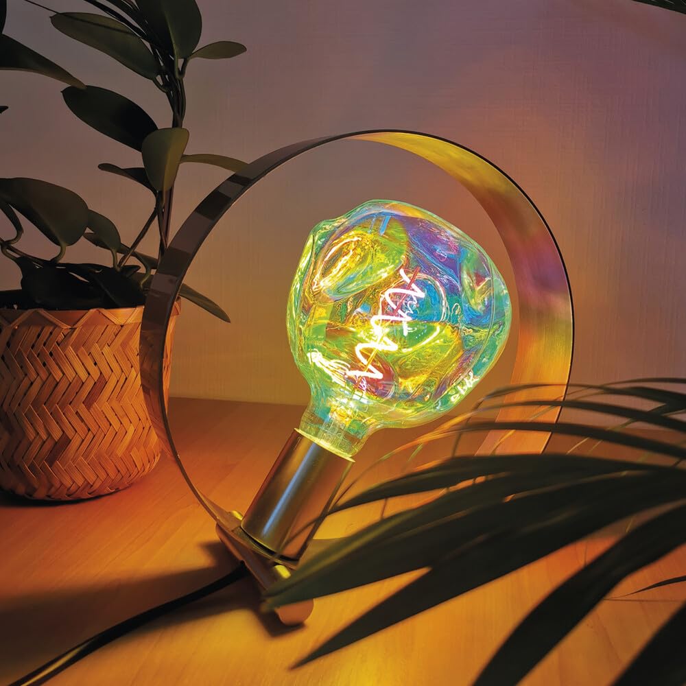 LED Deko-Leuchtmittel Spiral-Filament Glühlampe "Alien" kugelförmig multichromatisch verspiegeltes irisierendes Glas Sockel E27 4W G125 1800K/Amber 250lm Ø125xH173mm