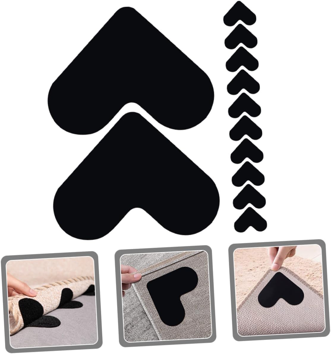 12pcs Non-Slip Heart Carpet Tape Removable Rug Pad Stickers for Area Rugs Carpet Double-Sided Adhesive for Home Use Easy to Cut and Apply