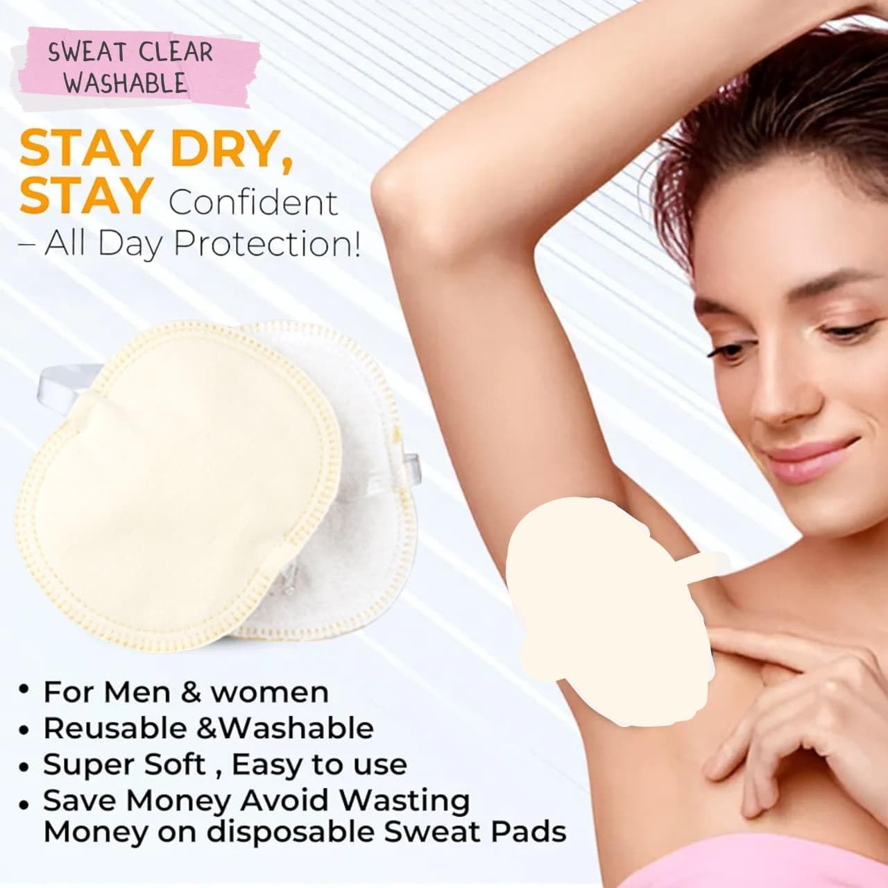 Ultra Thin Self-Adhesive Underarm Sweat Pads for Men & Women | Reusable, Washable Anti-Sweat Protection | Prevents Shirt Stains | Pack of 1, 2 Pads — Amazon image 4