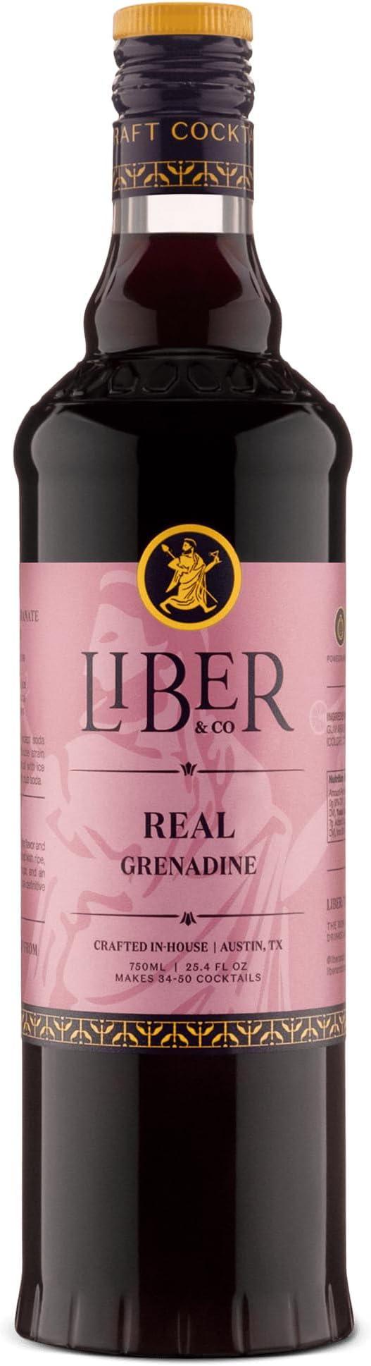 Liber & Co. Real Grenadine - 65% Cold-Pressed Pomegranate Juice & Orange Blossom Water - Essential for Tequila Sunrise, Shirley Temples & Classic Cocktails - Makes 50 Drinks (25.4 oz)