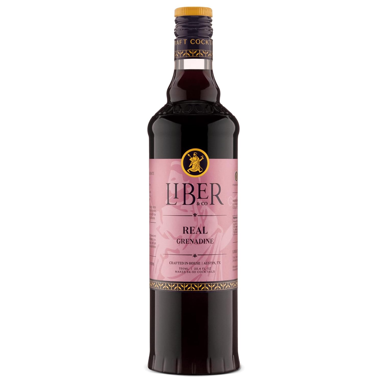 Liber & Co. Real Grenadine Syrup - Drink and Cocktail Mixer with 65% Cold-Pressed Pomegranate Juice & Orange Blossom Water - All Natural, No Dyes - Essential for Tequila Sunrise, Shirley Temples, Sodas & Classic Cocktails (25.4 oz)
