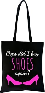 PREMYO Borsa della Spesa Riutilizzabile Shopper di Tela Tote a Spalla Manici Lunghi con Scritta Stampa Oops Shoes Comodo Robusto Cotone Nero