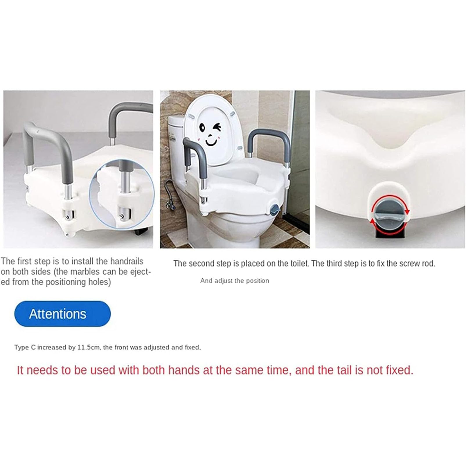 Sedile WC Rialzato con Maniglie, Sedile WC Rialzato per Adulti, Ausilio per la Mobilità WC Rimovibile Regolabile in Altezza, Rialzo Sedile WC per Disabili Senza Coperchio, per Adulti Anziani