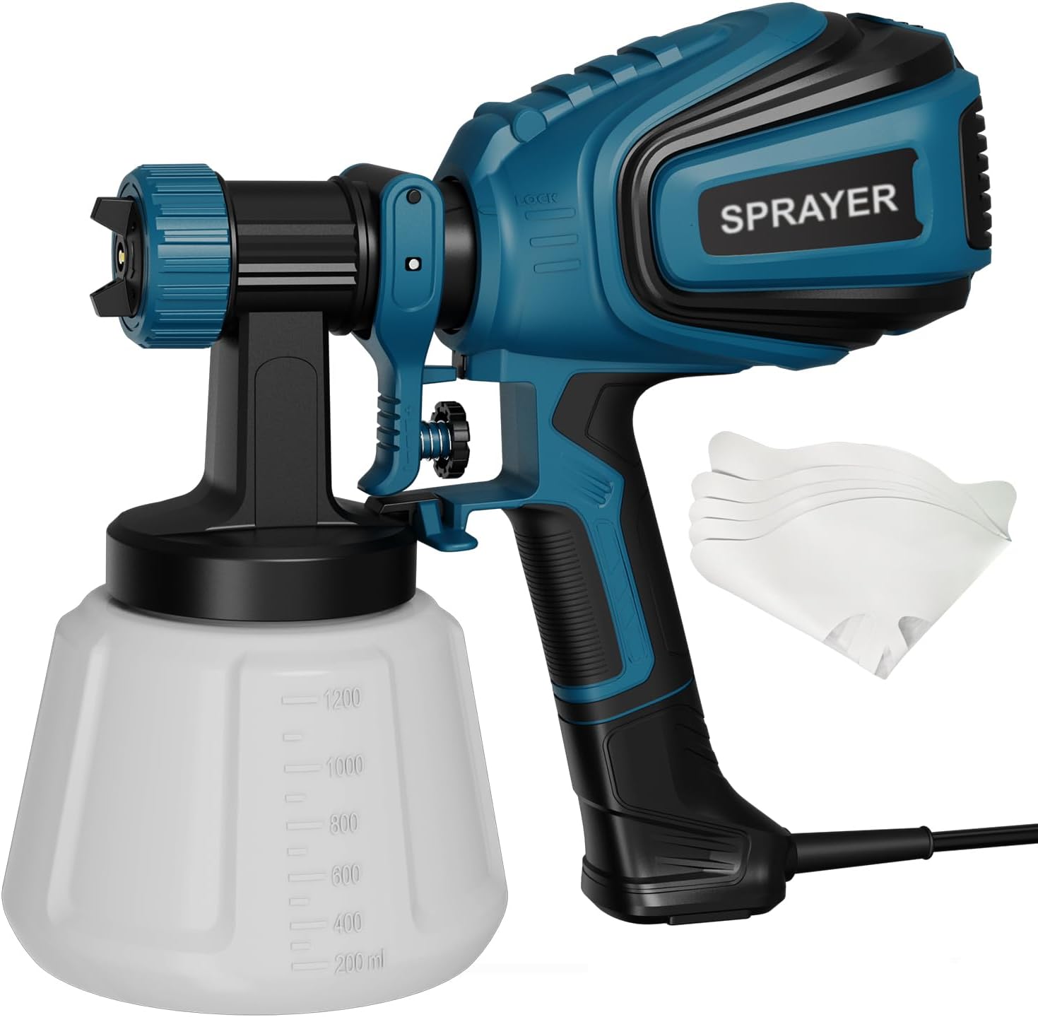 VONFORN Paint Sprayer, 700W HVLP Spray Gun with Cleaning & Blowing Joints, 4 Nozzles and 3 Patterns, Easy to Clean, for Furniture, Cabinets, Fence, Walls, Door, Garden Chairs etc. VF803 Blue