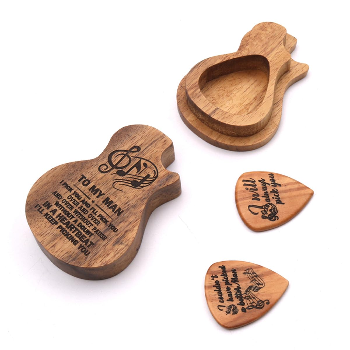 SUPVOX 3juegos Estuche De Madera para Púas De Guitarra Púas Soporte De Colección Diseño Forma De Guitarra para Guitarristas y Músicos