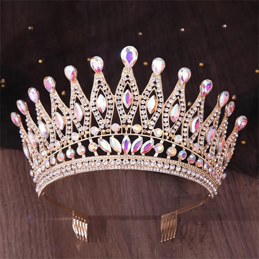 LNNSHX Frauen Strass Krone Große Diadem Braut Tiara Kronen Braut Hochzeit Party Kämme Krone Haar Schmuck