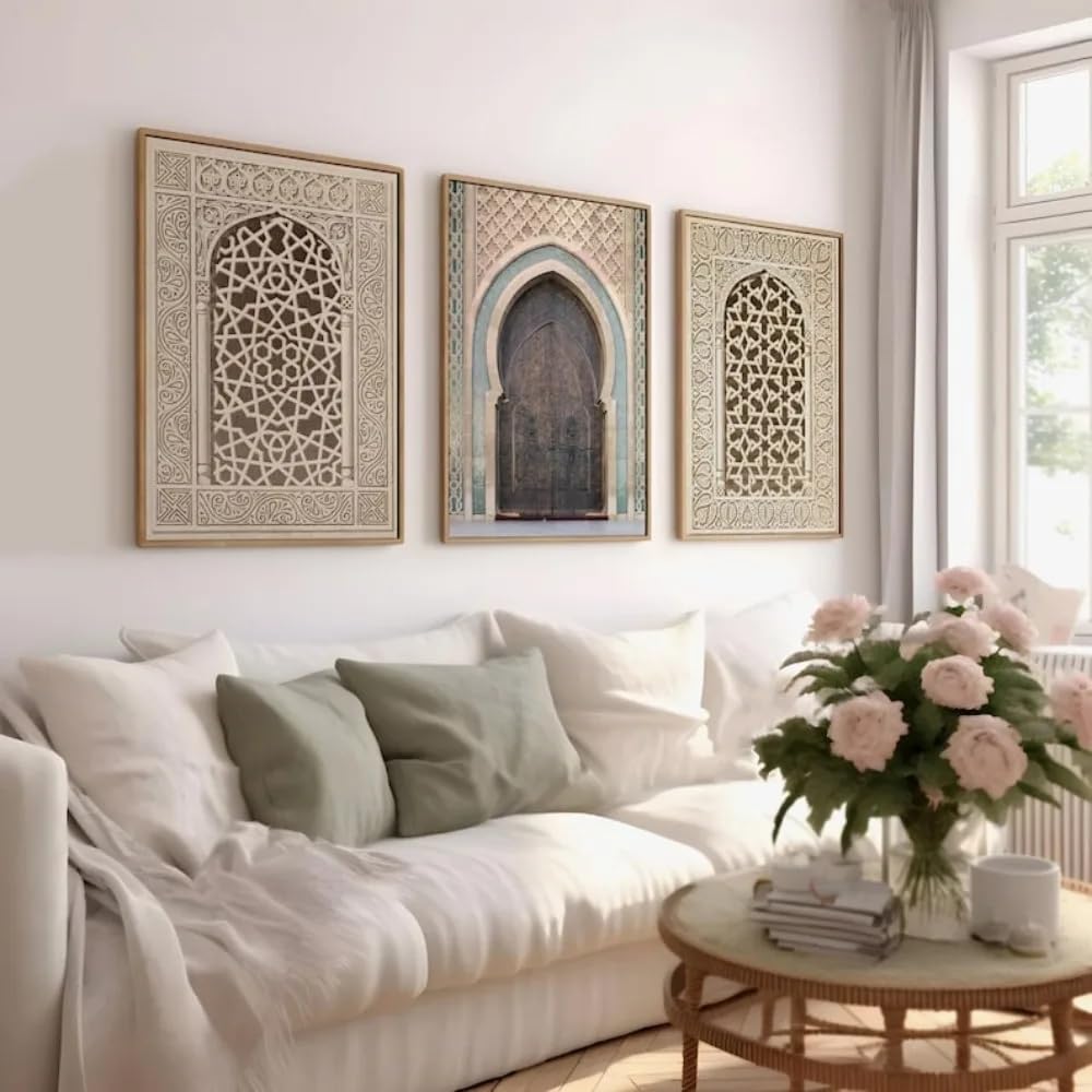 LMYSXAOZ Nordic Prints On Canvas Painting Moroccan Mosque Window Decoration Wall Art, Home DecorMuslim Islamic GiftsRamadan(50x75cm-3Pcs)