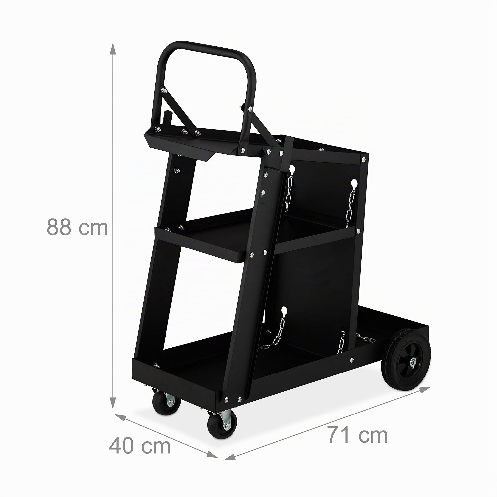 Relaxdays Carro de Soldadura, Soporte Bombona y Máquina de Soldar con 3 Estantes, hasta 90 kg, 88 x 40 x 71 cm, Negro