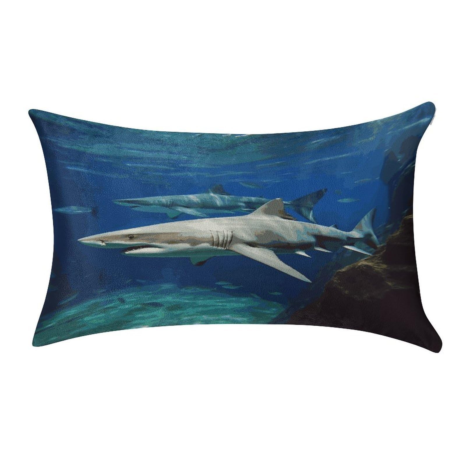 MUSM Two White Sharks Pillow Case 12"X20" Luxury Velvet Throw Pillow Cover Fade Resistant Cozy Soft Pillowcases Pillow Protector Pillow Shams Lumbar Pillow Shells for Home&Gifts