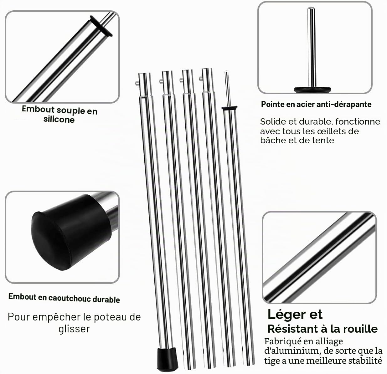 SAN LIKE Arceaux de Tente de Camping en Aluminium, Poteaux Télescopiques Réglables, Barre Tige de Tente Camping Telescopique Robuste Perche Poteaux d'auvent Accessoires d'extérieur en Acier Inoxydable