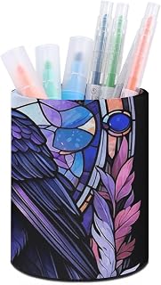 Stained Glass Windows And Ravens Pen Holder Office Desk Accessories Cute Makeup Brush Holder Desktop Organizer Storage Case Scandinavian Design Stationery for Home Office Supplies