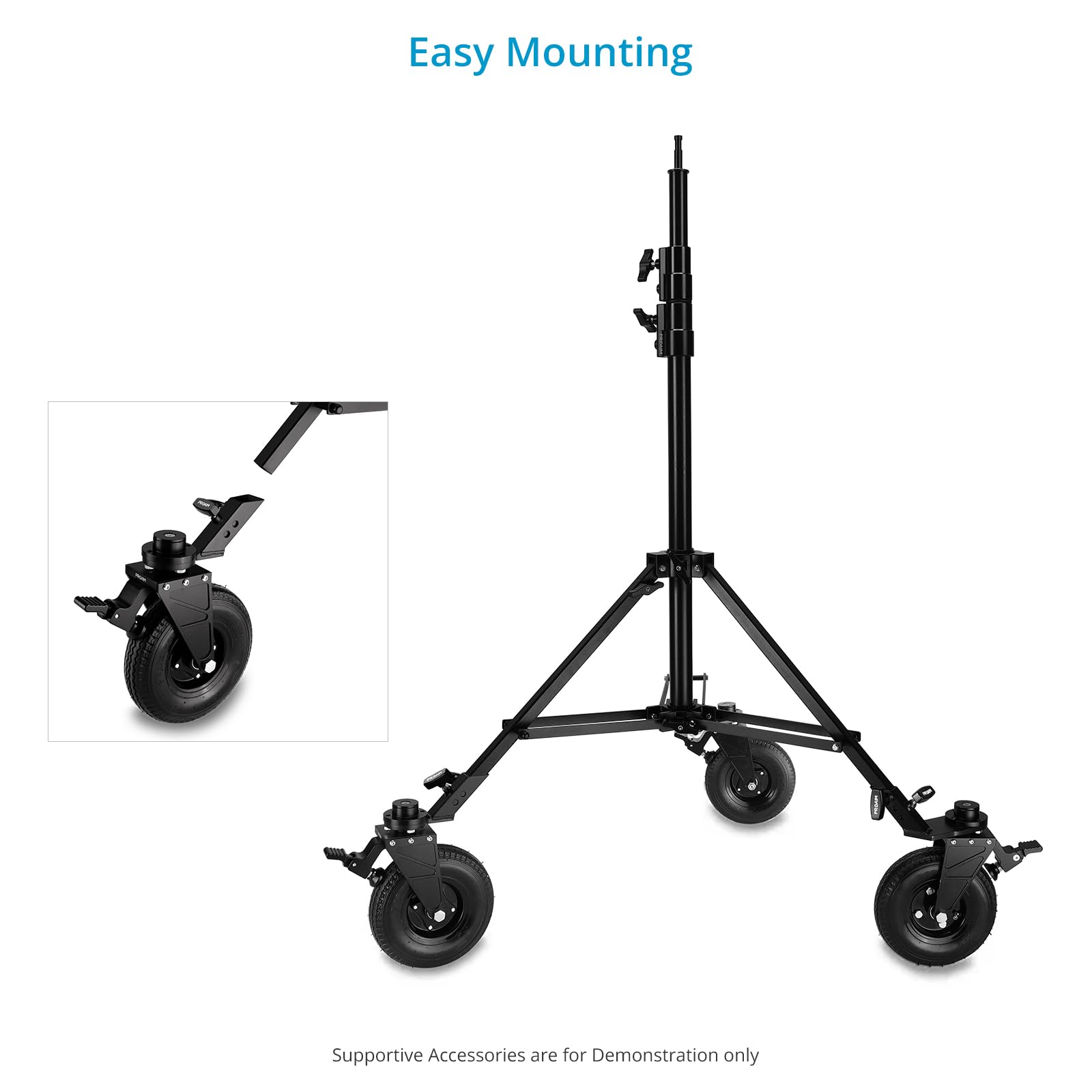 PROAIM eu de roues Alpha pour supports caméra à pieds carrés | Comprend 3 roues pivotantes avec freins à pied personnalisés et supporte jusqu’à 113,3 kg / 250 lb.