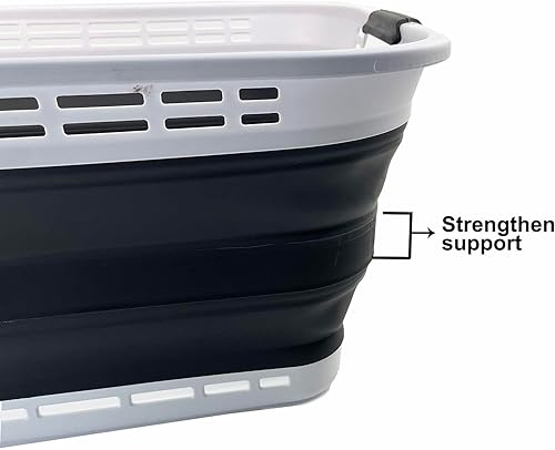 Miniatura 7 de SAMMART Cesta plegable de plástico para la ropa sucia de 42L (11 galones), contenedor de almacenamiento plegable y organizador, tina de lavado