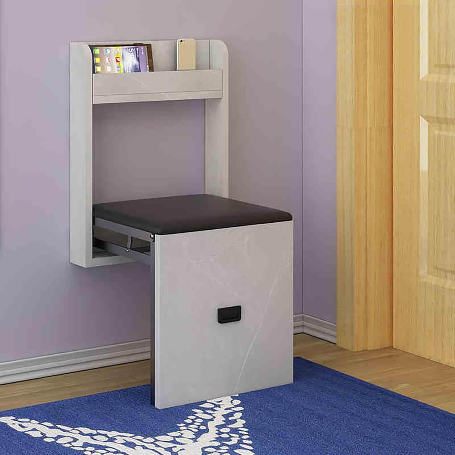 Space-Saving Wall-Mounted Folding Stool, Solid Wood Chair for Shoe Changing, Hidden Design Bench Seat, Max Load 150 Kg, Perfect for Adults & Compact Spaces (Brown)