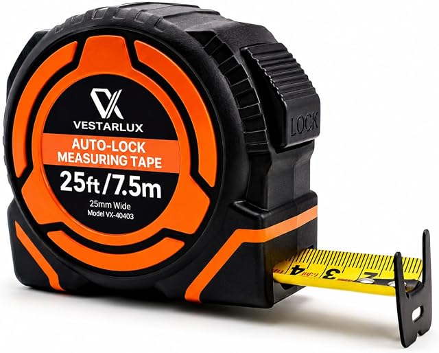 AutoLock Bande de mesure de poids lourd auto-décollant bande de mesure avec crochet multi-correspondance, 1-Inch Lame large double échelle Impériale & Outil rétractable métrique durable pour la construction & DIY (7,5m/25ft)