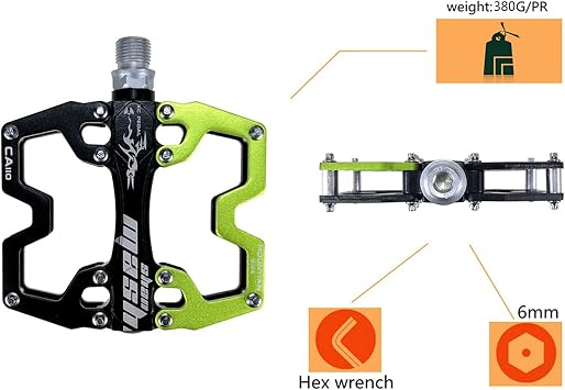 Mountain Bike Pedals, Lightweight Aluminum Alloy Bicycle Pedal, Non-Slip MTB Pedals Wide Platform Road Bike Pedal 9/16