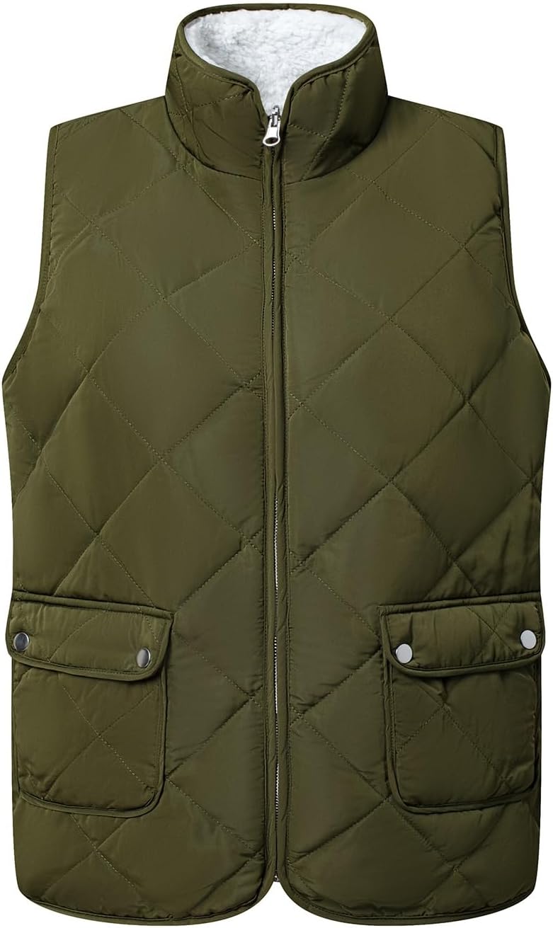 SHEWIN Women Puffer Vest Casual Stand Collar Sleeveless Puffer Jacket Warm Winter Reversible Zip Up Outerwear with Pockets - Image 6