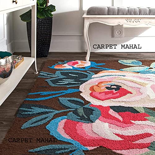 Image of Carpet Mahal Export Quality Handmade Tuffted Pure Woollen Carpet for Living Room Bedroom Size 6 x 6 feet Square (180X180 Cm) Color-Multi
