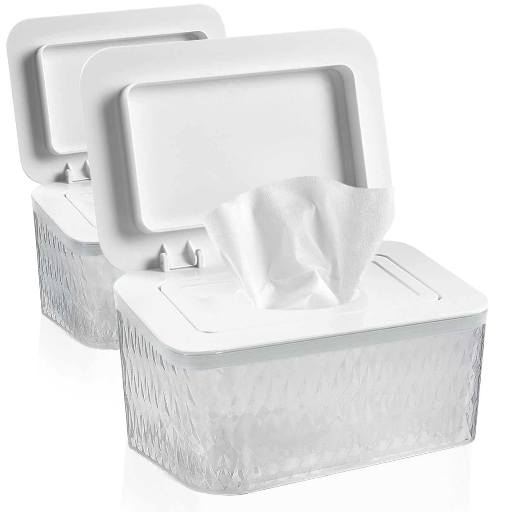 Photo 1 of 2 Pack Baby Wipes Dispenser Wipe Holder - Larger Capacity Wet Wipe Dispenser Box Wipes Container for Bathroom Keep Wipes Moist and Fresh
