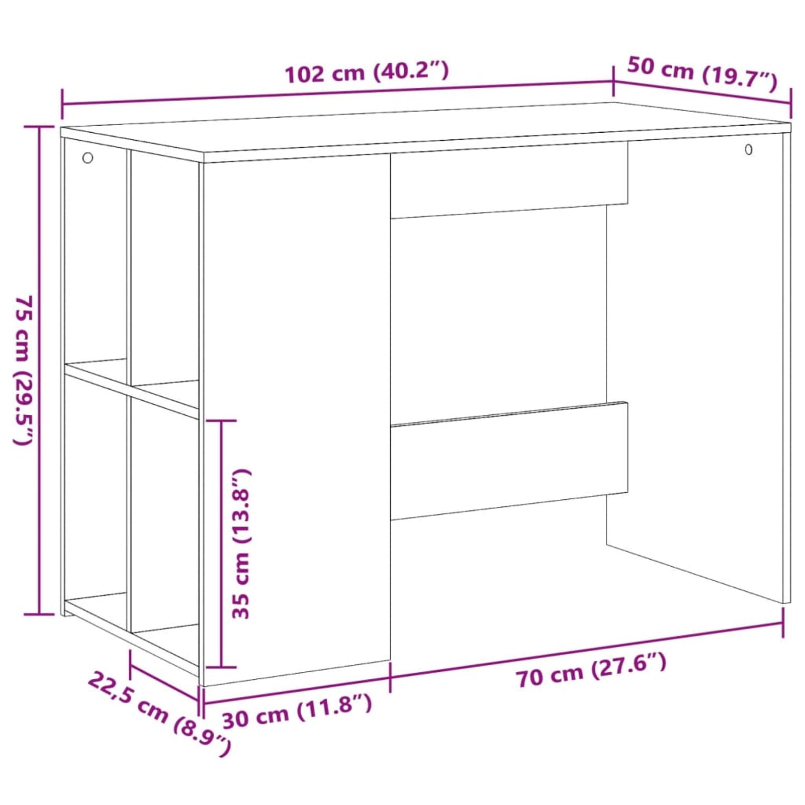 ShGaxin Drewniane biurko inżynieryjne Dąb Sonoma 102x50x75 cm, Biurko, Biurko, Biurko do gier, Biurko Komputerowe, Biurko Komputerowe - 840543