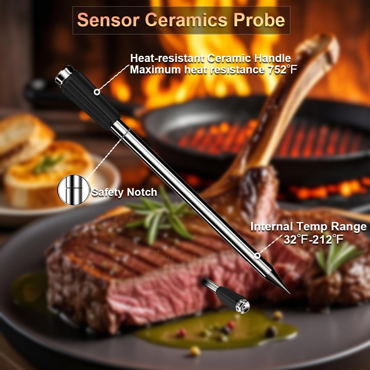 Drahtloses Fleischthermometer zum Grillen und Räuchern, 230 m Bluetooth-Thermometer mit Dual-Sensor-Sonde, Lebensmittelthermometer für BBQ, Ofen, Smoker