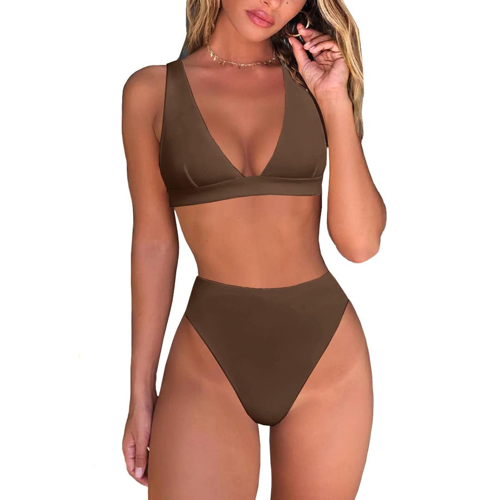 Generic Traje de baño de Mujer - 2024 Estilo Brasileño Sexy Malla Traje de Baño con Cordones Cintura Alta Cintura Baja Traje de baño Triángulo Bikini Bra Playa Bikini Vikinis