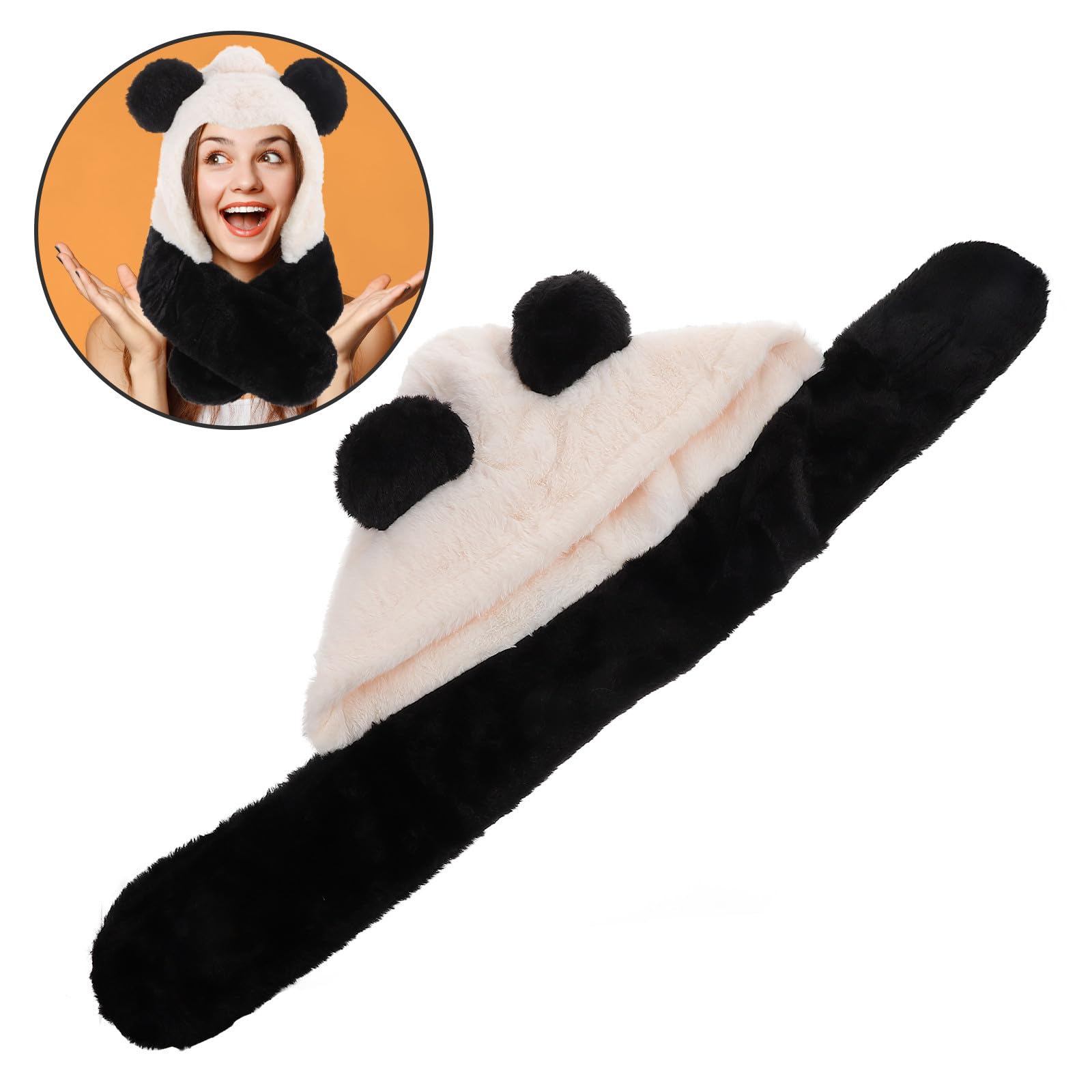 Tofficu 4 Pezzi Cappello Panda Donna in Pelliccia Sintetica con