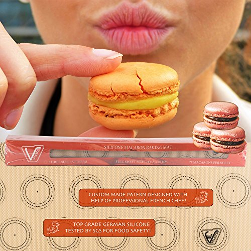 Silicone Macaron Baking Mat - Full Sheet Size (Thick & Large 24 1/2" x 16 1/2") - Non Stick Silicon Liner for Large Bake Pans, Trays & Rolling, Macaroon/Pastry/Cookie/Bun Making - Professional Grade