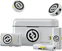Hollyland Lark M2 Microfone de Lapela sem Fio(2TX+3RX), Transmissão Sem Fio de 1000ft, Cancelamento de Ruído, 40 H Tempo de Trabalho, Compatível com Camera, iPhone, Android, PC ao Vivo-Branco