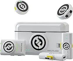 Hollyland Lark M2 Microfone de Lapela sem Fio(2TX+3RX), Transmissão Sem Fio de 1000ft, Cancelamento de Ruído, 40 H Tempo de Trabalho, Compatível com Camera, iPhone, Android, PC ao Vivo-Branco