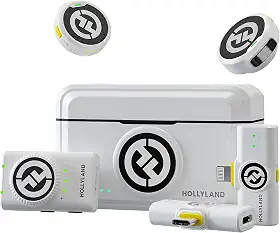 Hollyland Lark M2 Microfone de Lapela sem Fio(2TX+3RX), Transmissão Sem Fio de 1000ft, Cancelamento de Ruído, 40 H Tempo de Trabalho, Compatível com Camera, iPhone, Android, PC ao Vivo-Branco