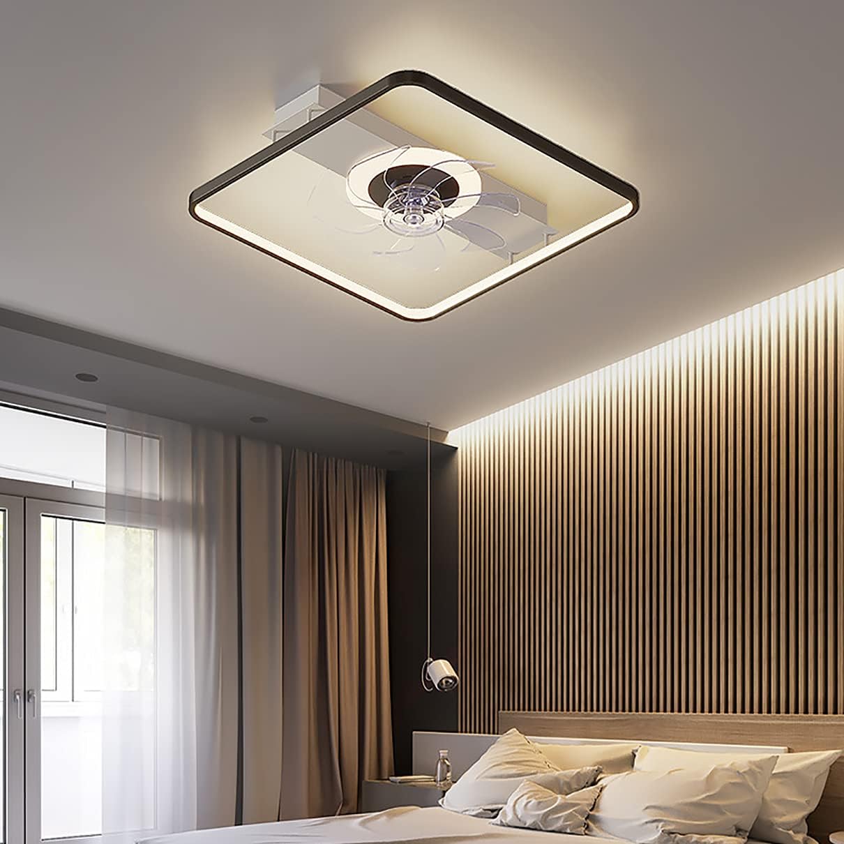 YUEGOO Ceiling Fans with Lamps,Modern Led Ceiling Fan with Light and Remote Control Quiet 3 Speeds Dimmable Bedroom Fan Ceiling Light with Timer Living Room Ceiling Fan Light/Black