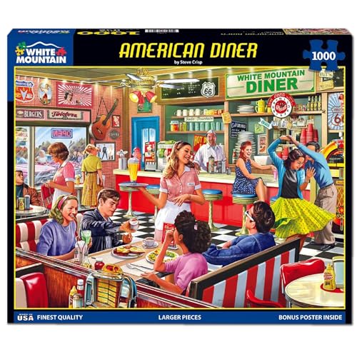 Rompecabezas White Mountain 1000 piezas, American Diner retro años 1950, piezas grandes, regalo para adultos y familia, 24x30 pulgadas miniatura 2