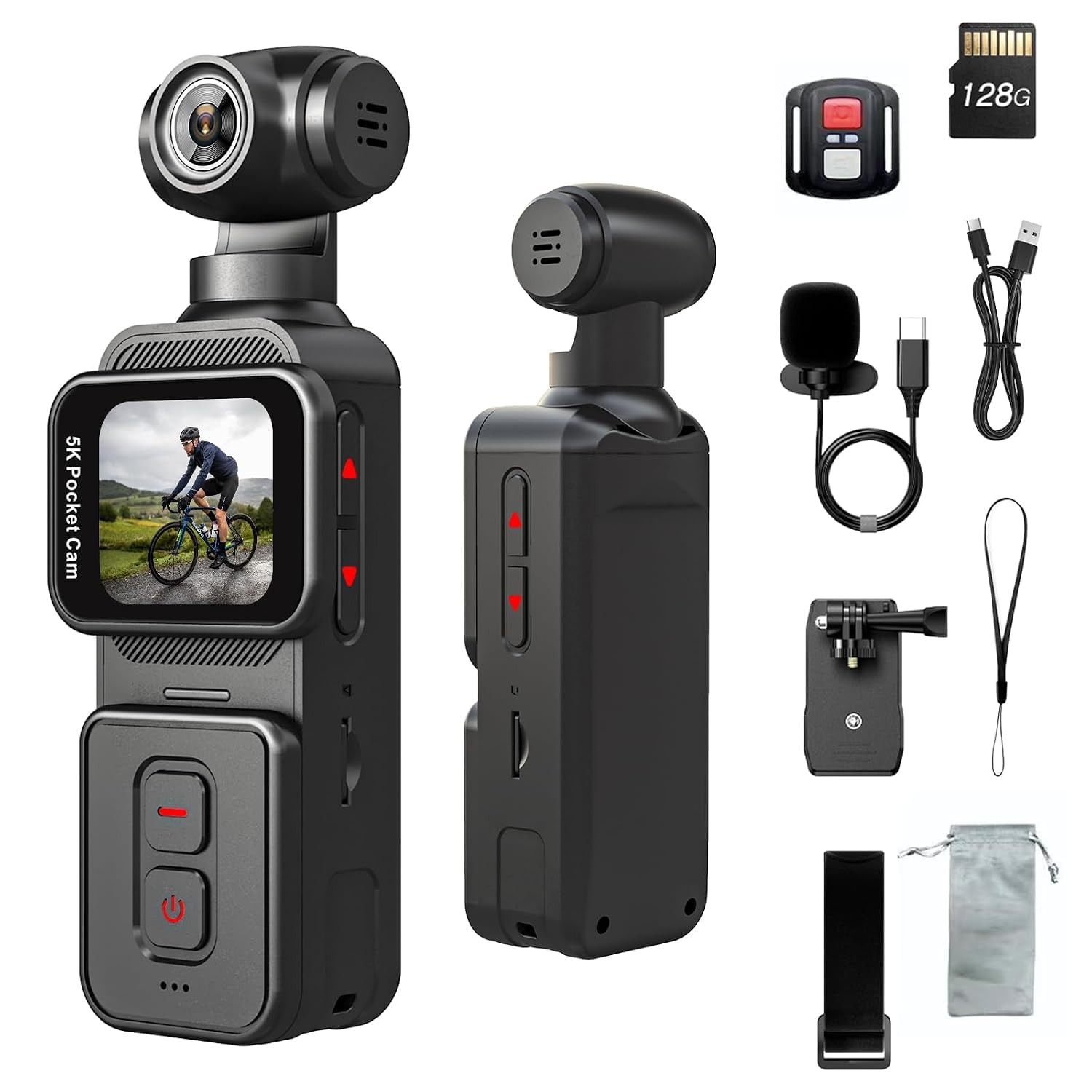 5K Pocket Vlogging Camera Body Camera with Microphone, 5K/20FPS and 4K/60FPS, 1.69'' Touchscreen, 270° Rotating Lens, Face Tracking, Wi-Fi, 6-Axis Stabilization, for YouTube, Travel, Work (128GB)-picture-10