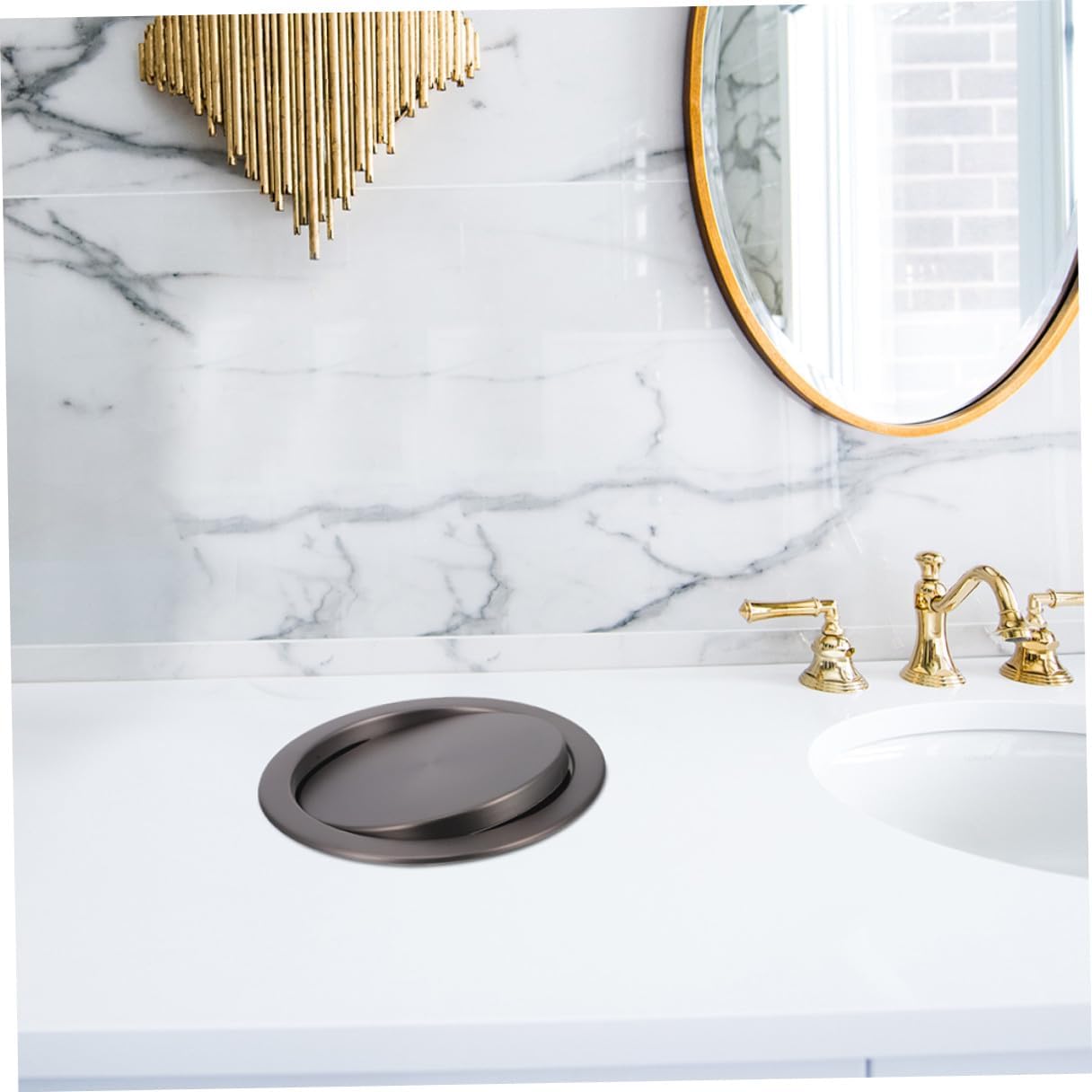 Recessed Trash Bin Cover Stainless Steel Flush Kitchen Trash Can Swing Flap Lid Countertop Built-in Waste Bin Lid for Home and Office Use, Gray