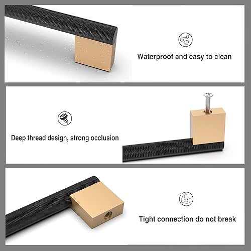 Miniatura 5 de Paquete de 10 tiradores de gabinete moleteados de 7 pulgadas (7.008 in) negro y dorado, manijas de gabinete de cocina, tiradores de armario,