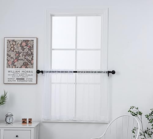 PI Cortinas blancas de cocina de 30 pulgadas de largo, cortinas traslúcidas con bolsillo para barra, cortinas traslúcidas para ventana pequeña para